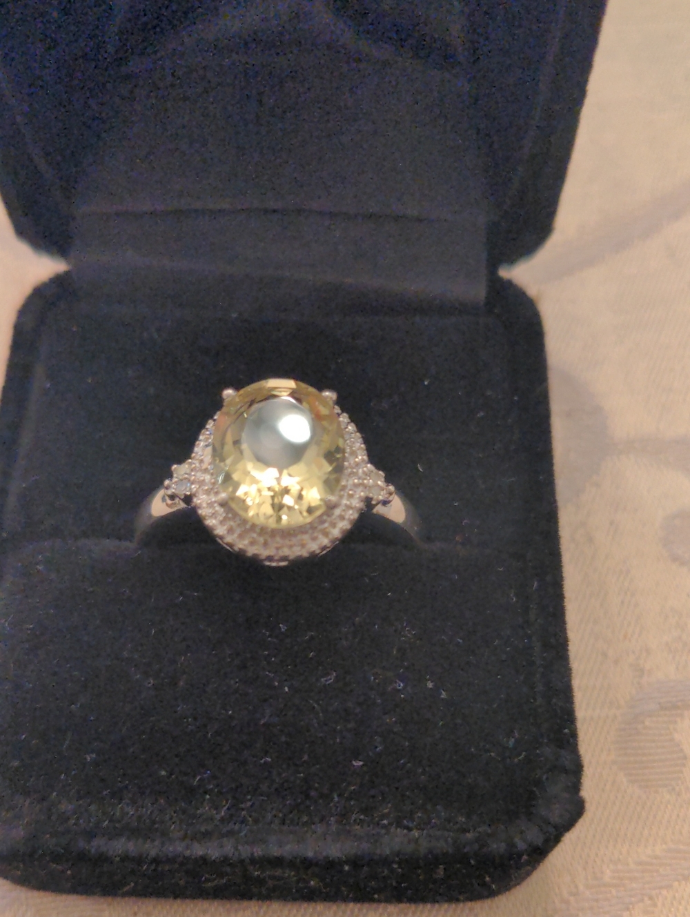 New Sterling Silver Yellow Lemon Quartz Gemstone Halo Ring, QVC Sz  11